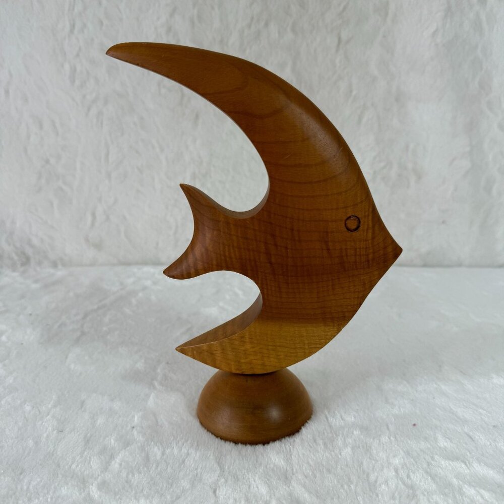 Vintage Wooden Fish Sculpture Oregon Myrtlewood Unique Ocean Decor Angel Fish